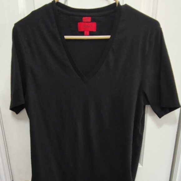 WOMEN'S HUGO BOSS V-NECK DARK BLACK T-SHIRT - Picture 1 of 3